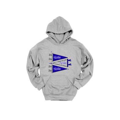 Warrior Flags design shown on Sport Gray adult Gildan hoodie.