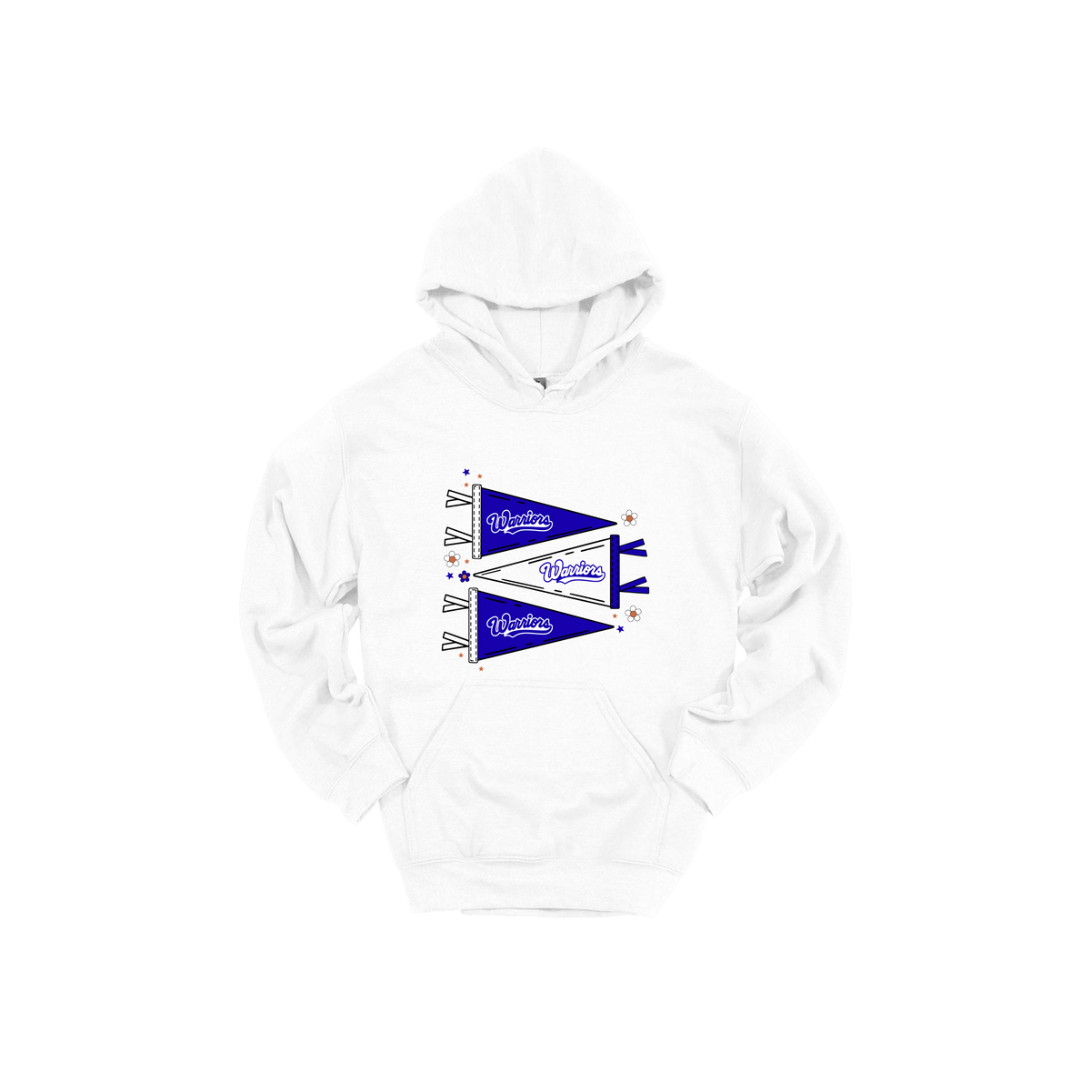 Warrior Flags design shown on White adult Gildan hoodie.