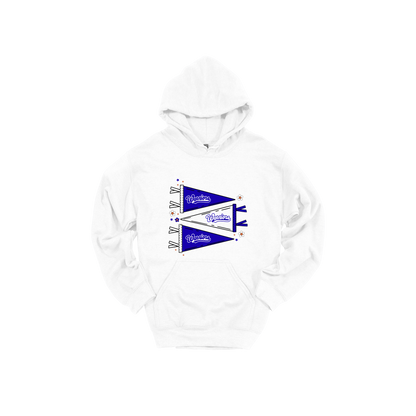 Warrior Flags design shown on White adult Gildan hoodie.