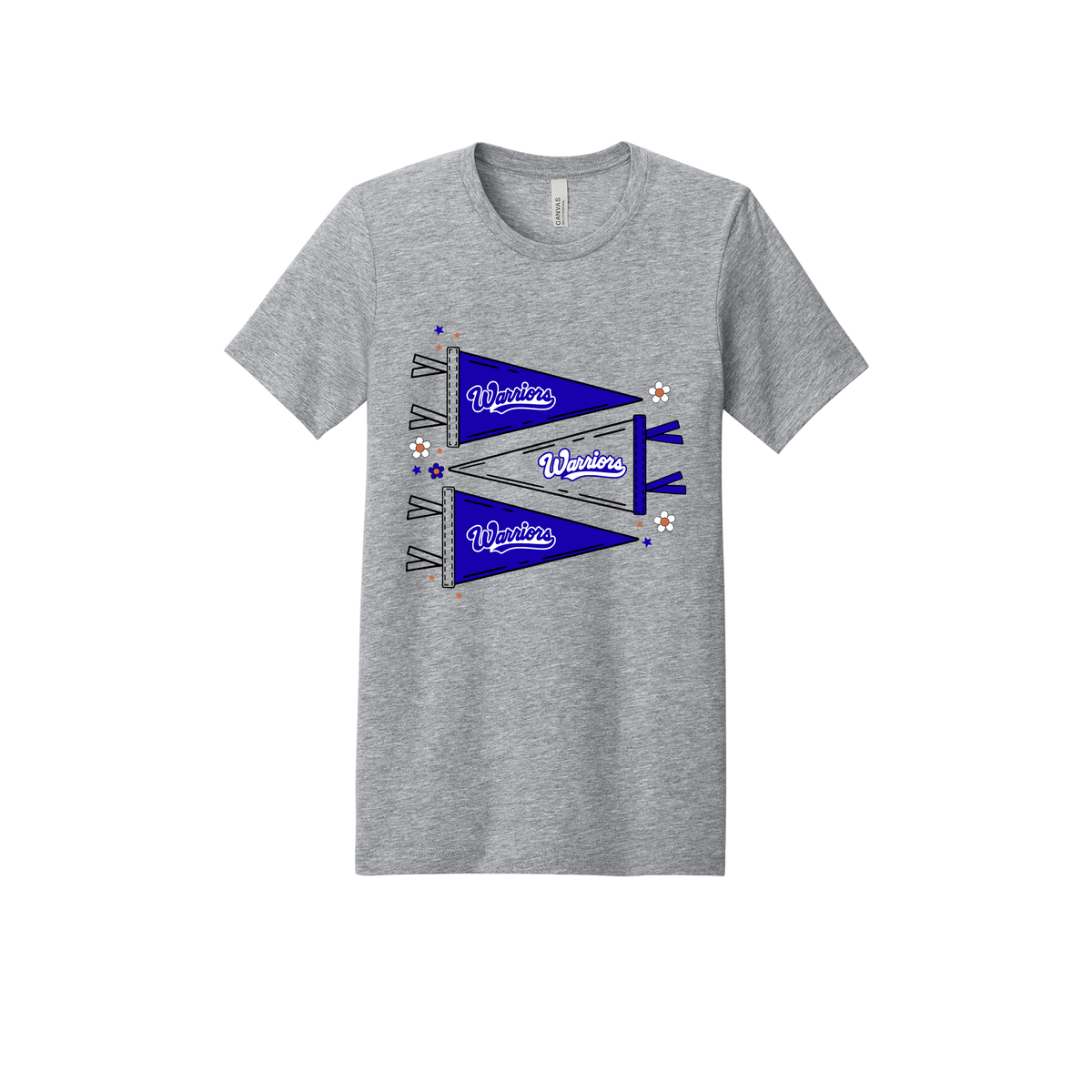 Warrior Flags design shown on Heather Athletic Gray adult Bella+Canvas 3001 T-shirt.