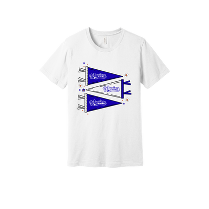 Warrior Flags design shown on White adult Bella+Canvas 3001 T-shirt.