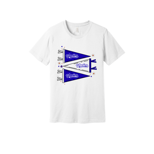 Warrior Flags design shown on White adult Bella+Canvas 3001 T-shirt.