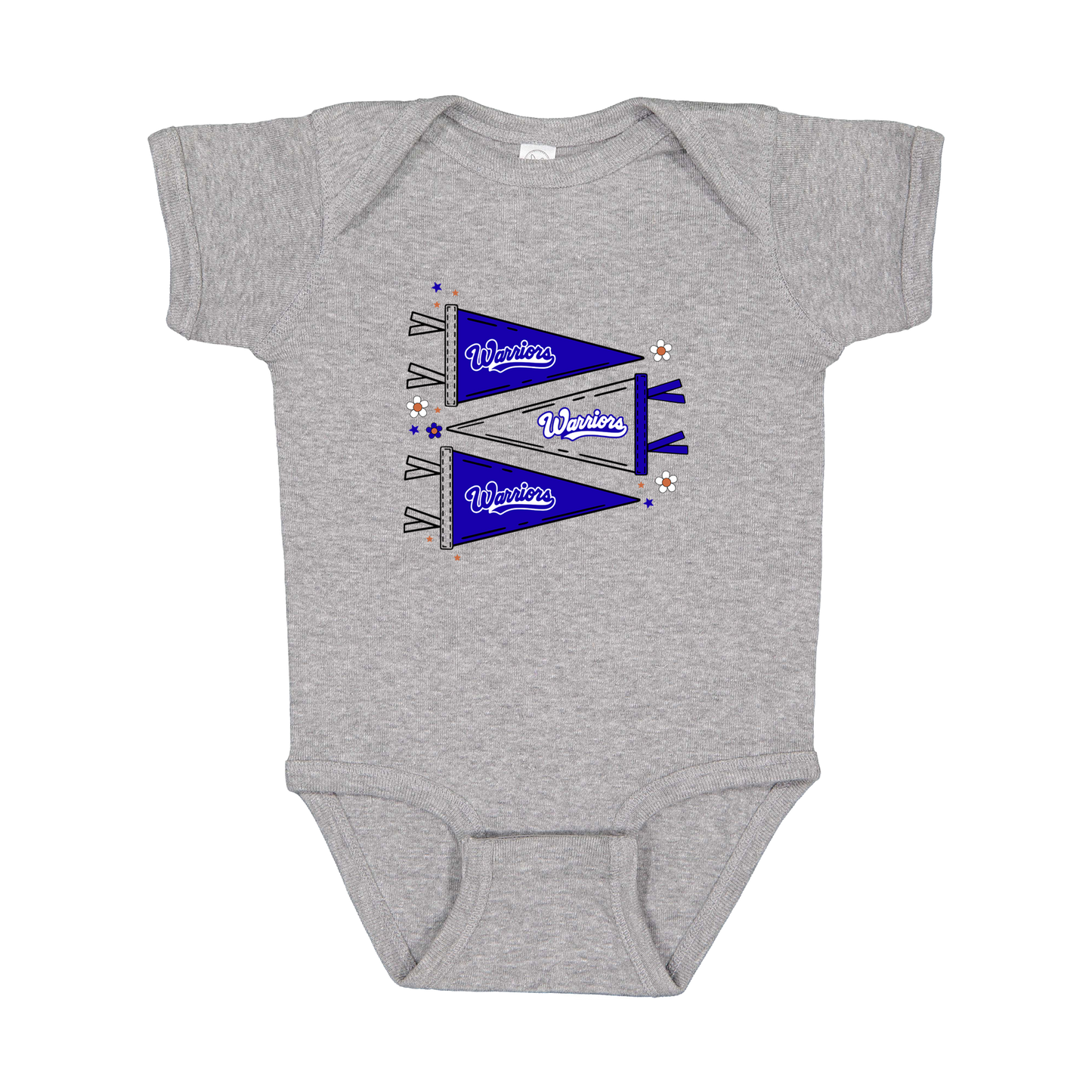 Warrior Flags design shown on Heather infant bodysuit.