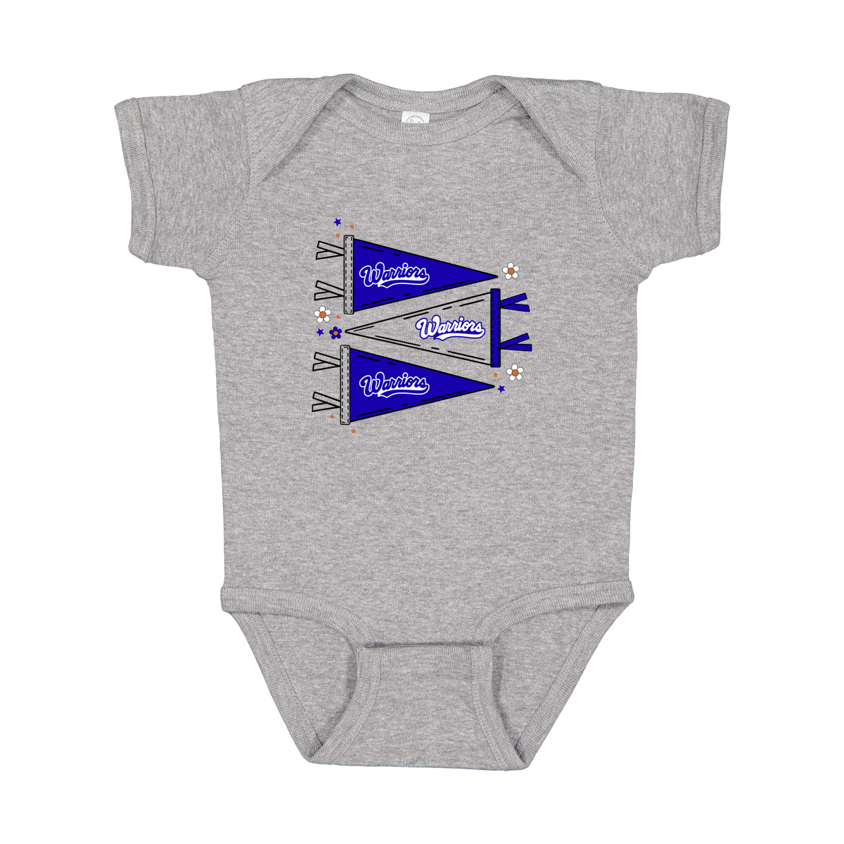 Warrior Flags design shown on Heather infant bodysuit.
