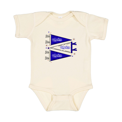 Warrior Flags design shown on Natural infant bodysuit.