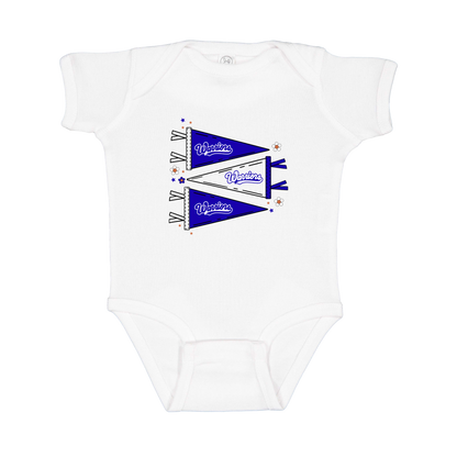 Warrior Flags design shown on White infant bodysuit.