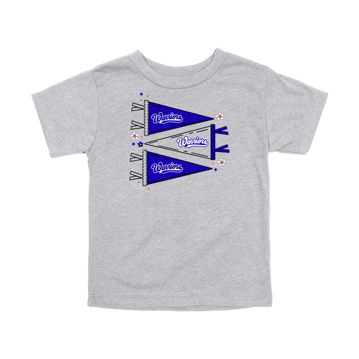 Warrior Flags design shown on Athletic Gray toddler Bella+Canvas T-shirt.