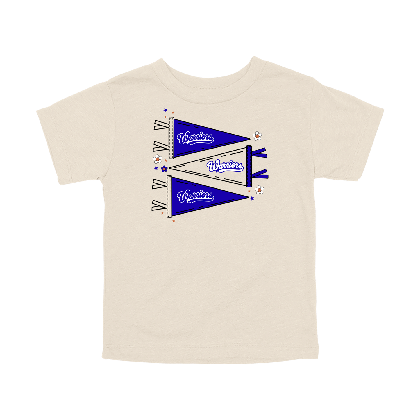 Warrior Flags design shown on Natural toddler Bella+Canvas T-shirt.