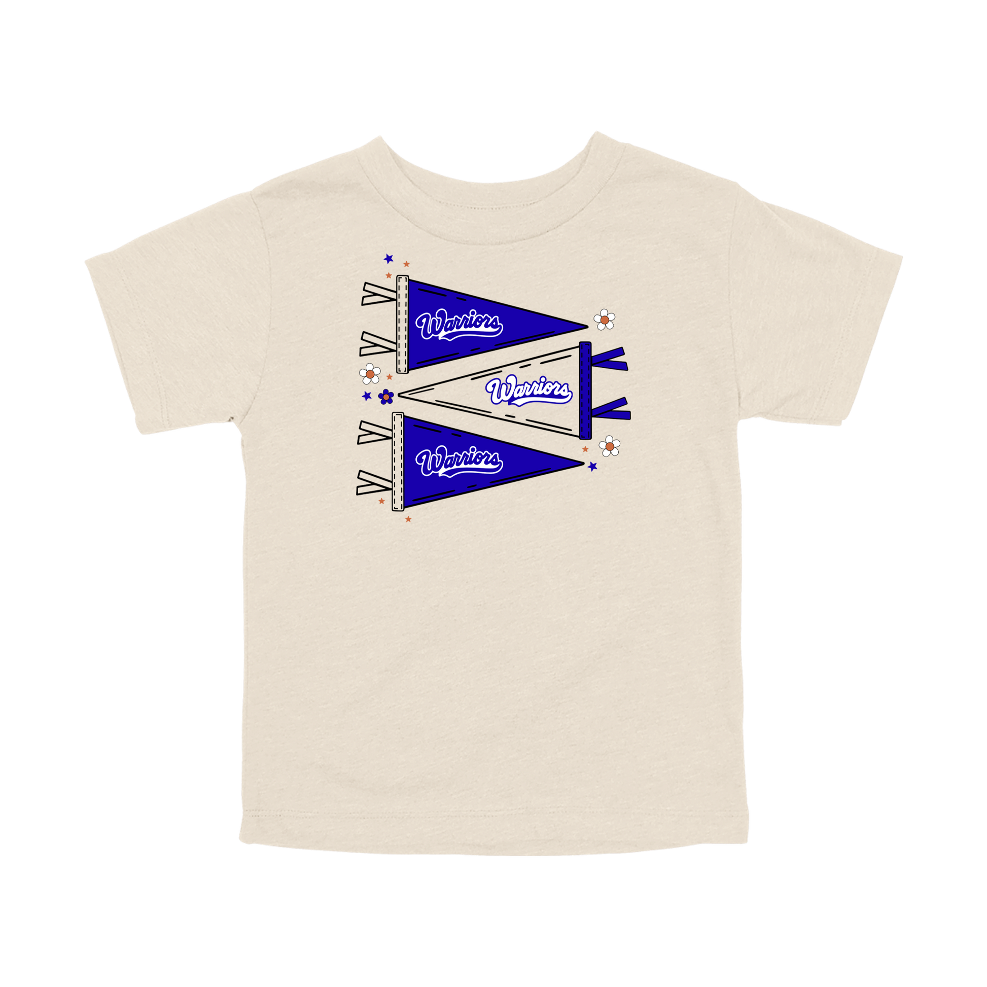 Warrior Flags design shown on Natural toddler Bella+Canvas T-shirt.