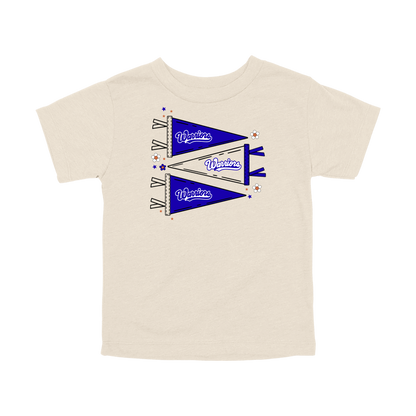 Warrior Flags design shown on Natural toddler Bella+Canvas T-shirt.