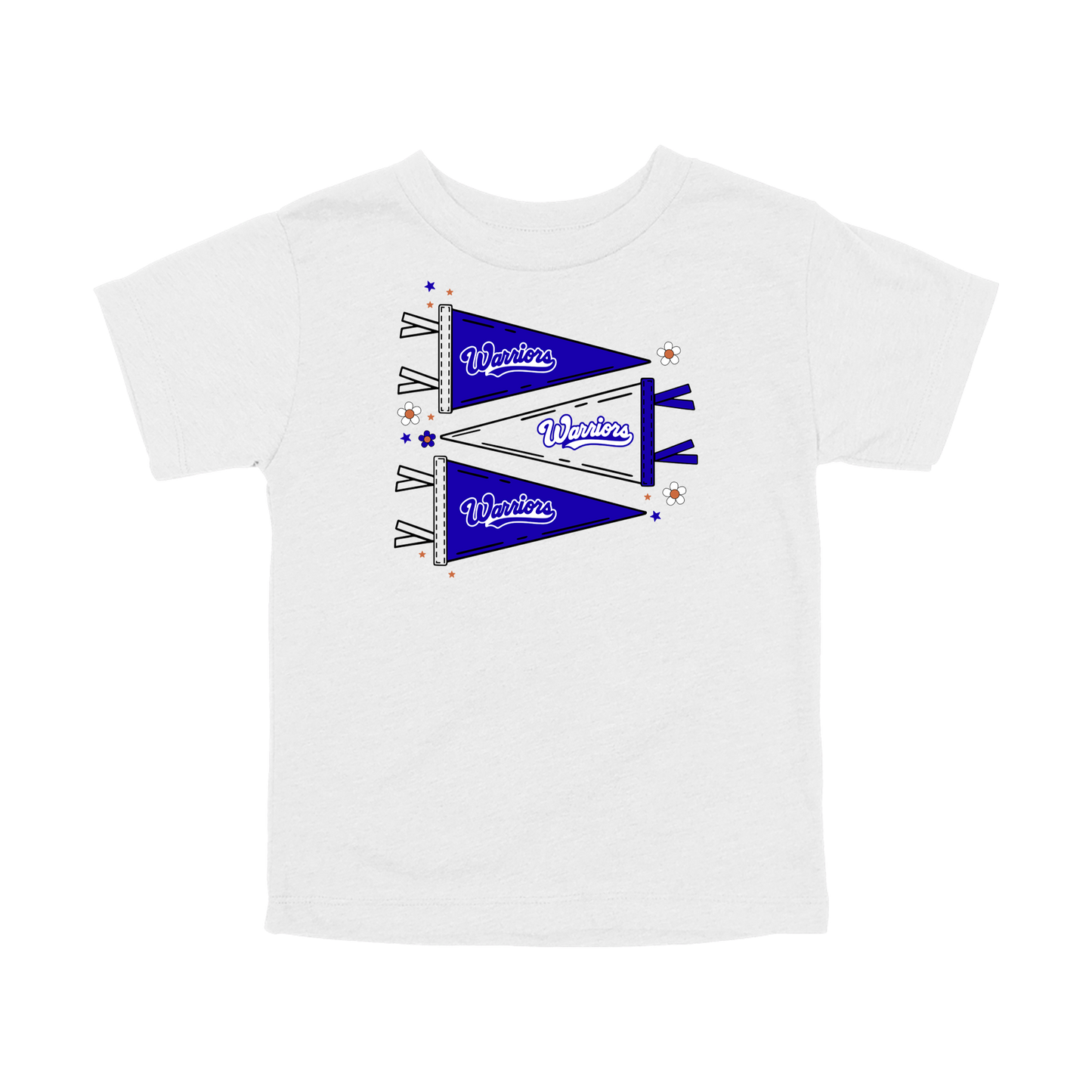 Warrior Flags design shown on White toddler Bella+Canvas T-shirt.