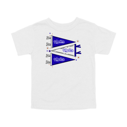 Warrior Flags design shown on White toddler Bella+Canvas T-shirt.