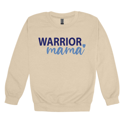 Warrior Mama design shown on Sand adult Gildan crewneck sweatshirt.
