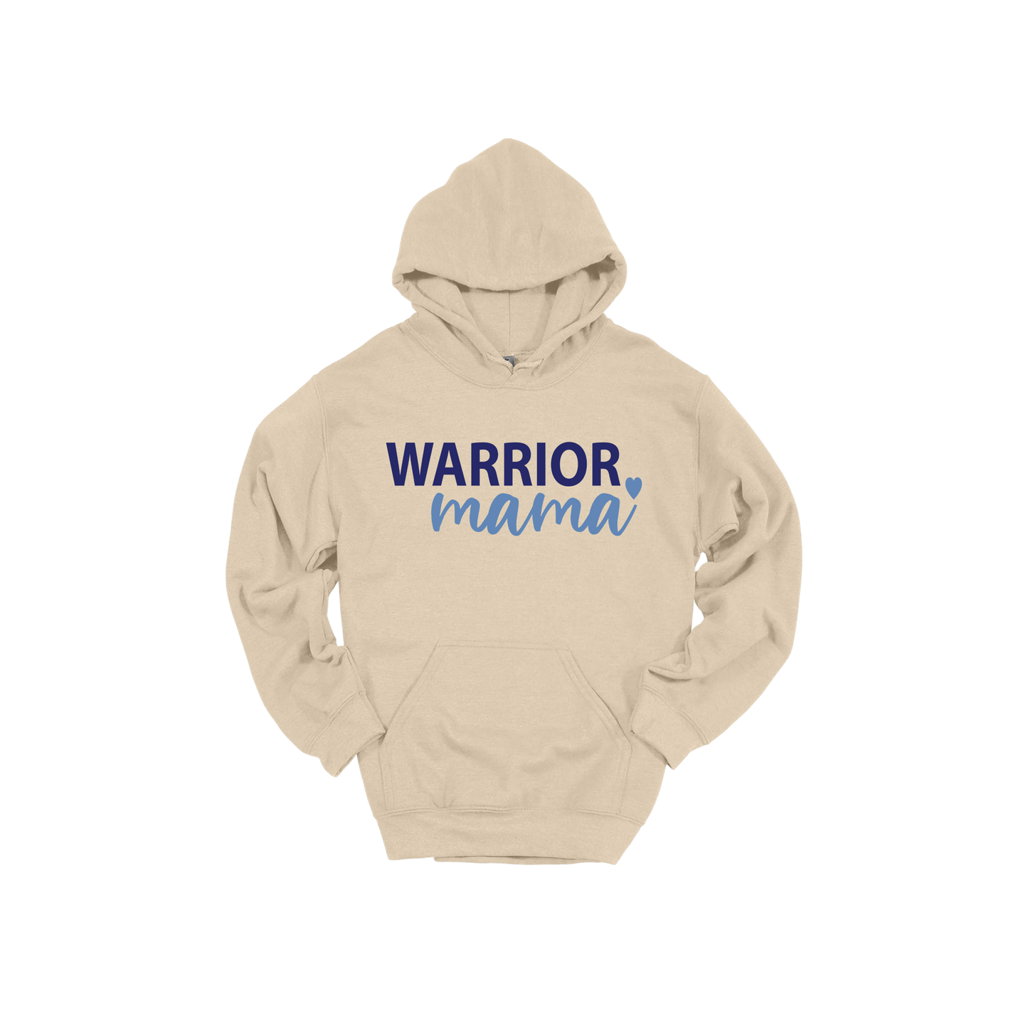 Warrior Mama design shown on Sand adult Gildan hoodie.