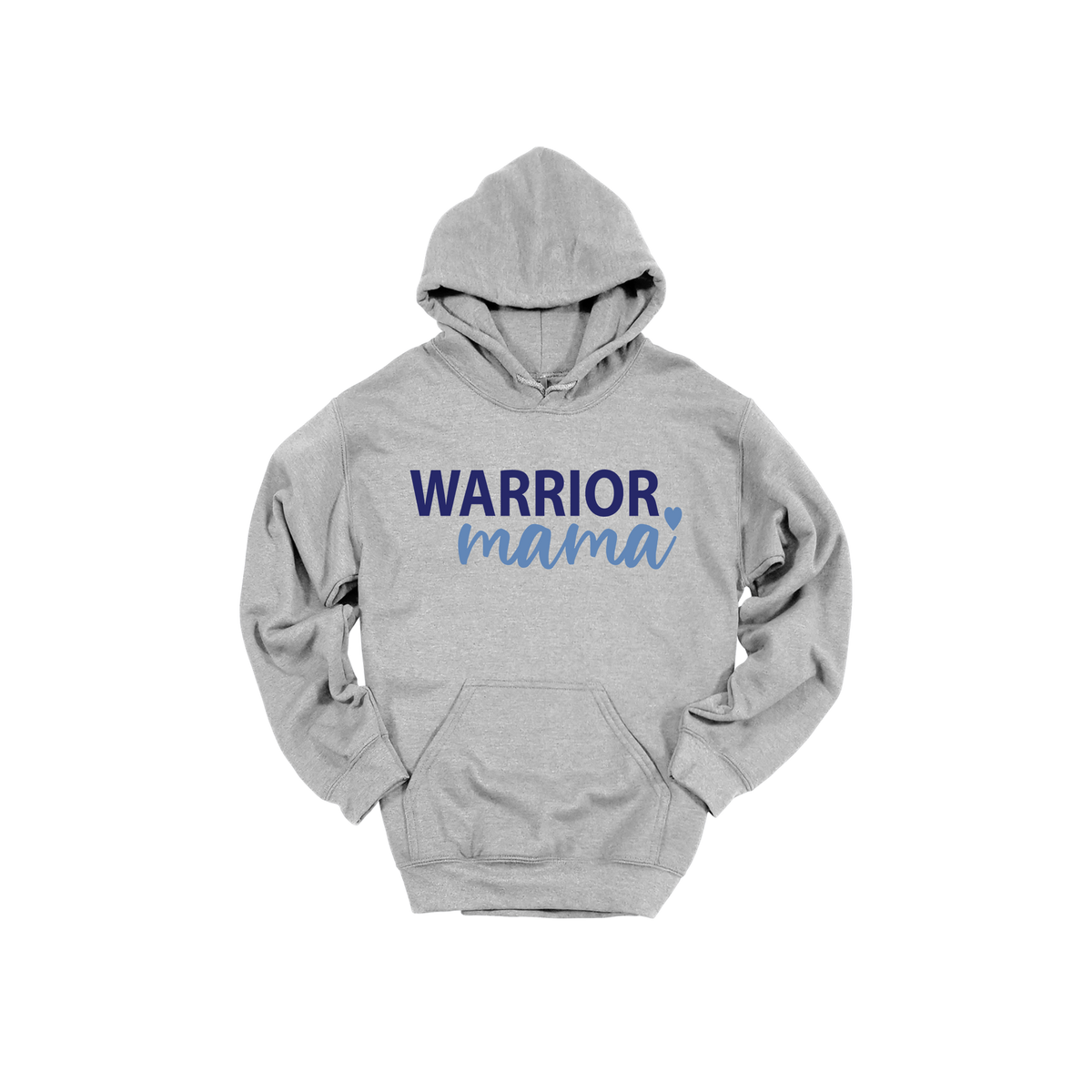 Warrior Mama design shown on Sport Gray adult Gildan hoodie.