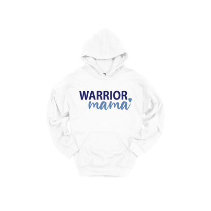 Warrior Mama design shown on White adult Gildan hoodie.