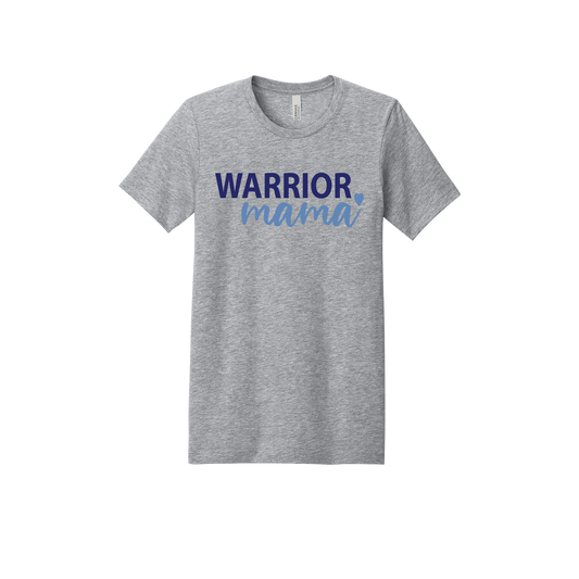 Warrior Mama design shown on Heather Athletic Gray adult Bella+Canvas 3001 T-shirt.