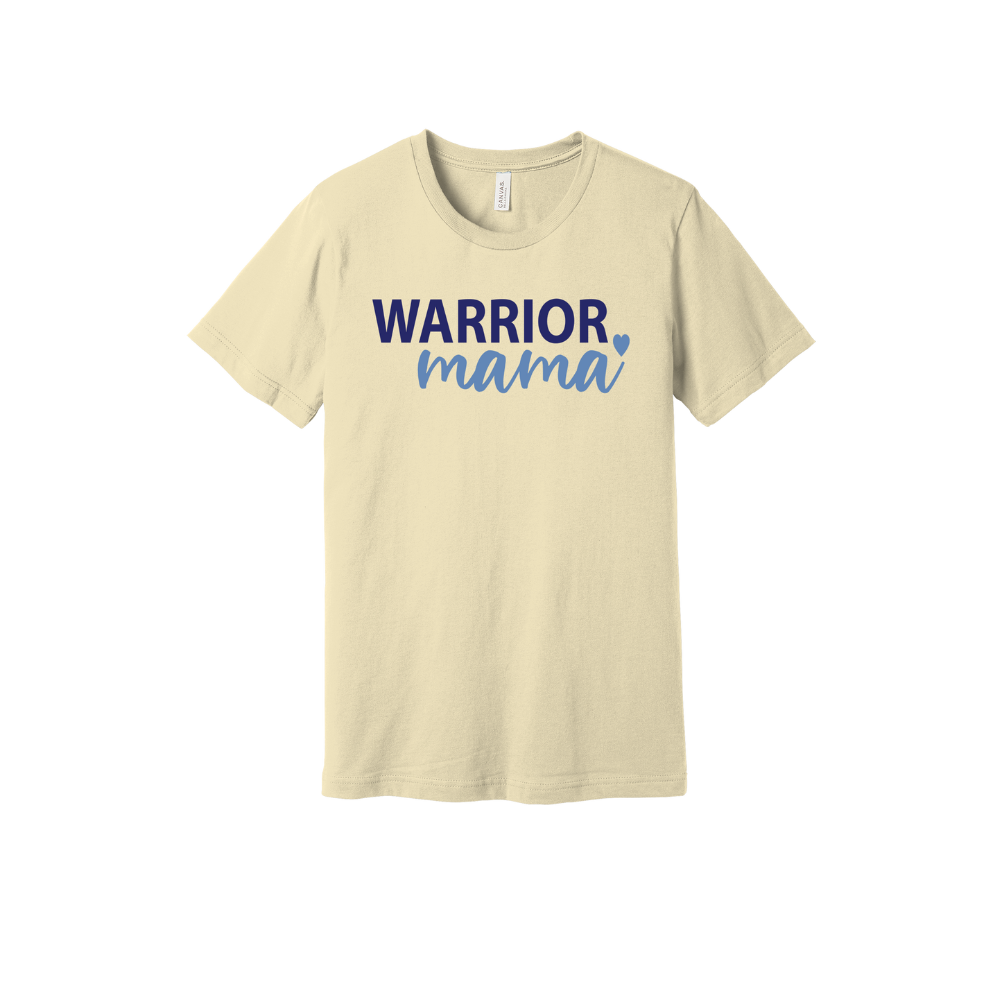 Warrior Mama design shown on Natural adult Bella+Canvas 3001 T-shirt.