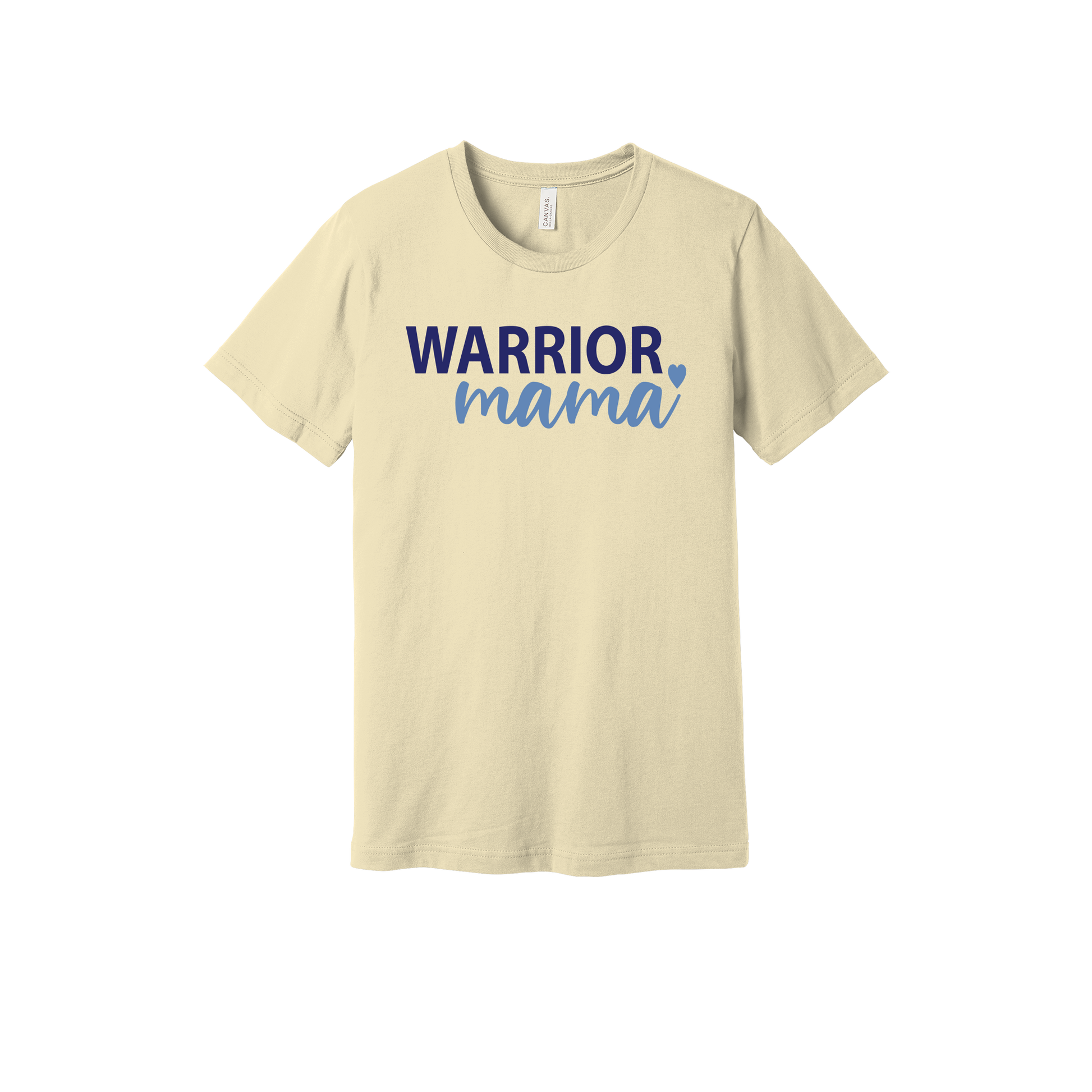 Warrior Mama design shown on Natural adult Bella+Canvas 3001 T-shirt.