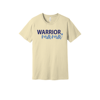 Warrior Mama design shown on Natural adult Bella+Canvas 3001 T-shirt.