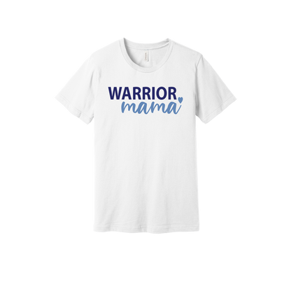 Warrior Mama design shown on White adult Bella+Canvas 3001 T-shirt.