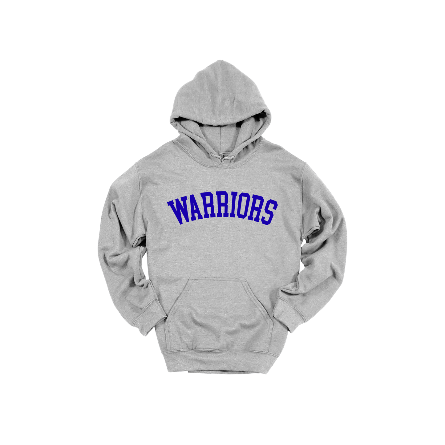 Warriors Arc design shown on Sport Gray adult Gildan hoodie.