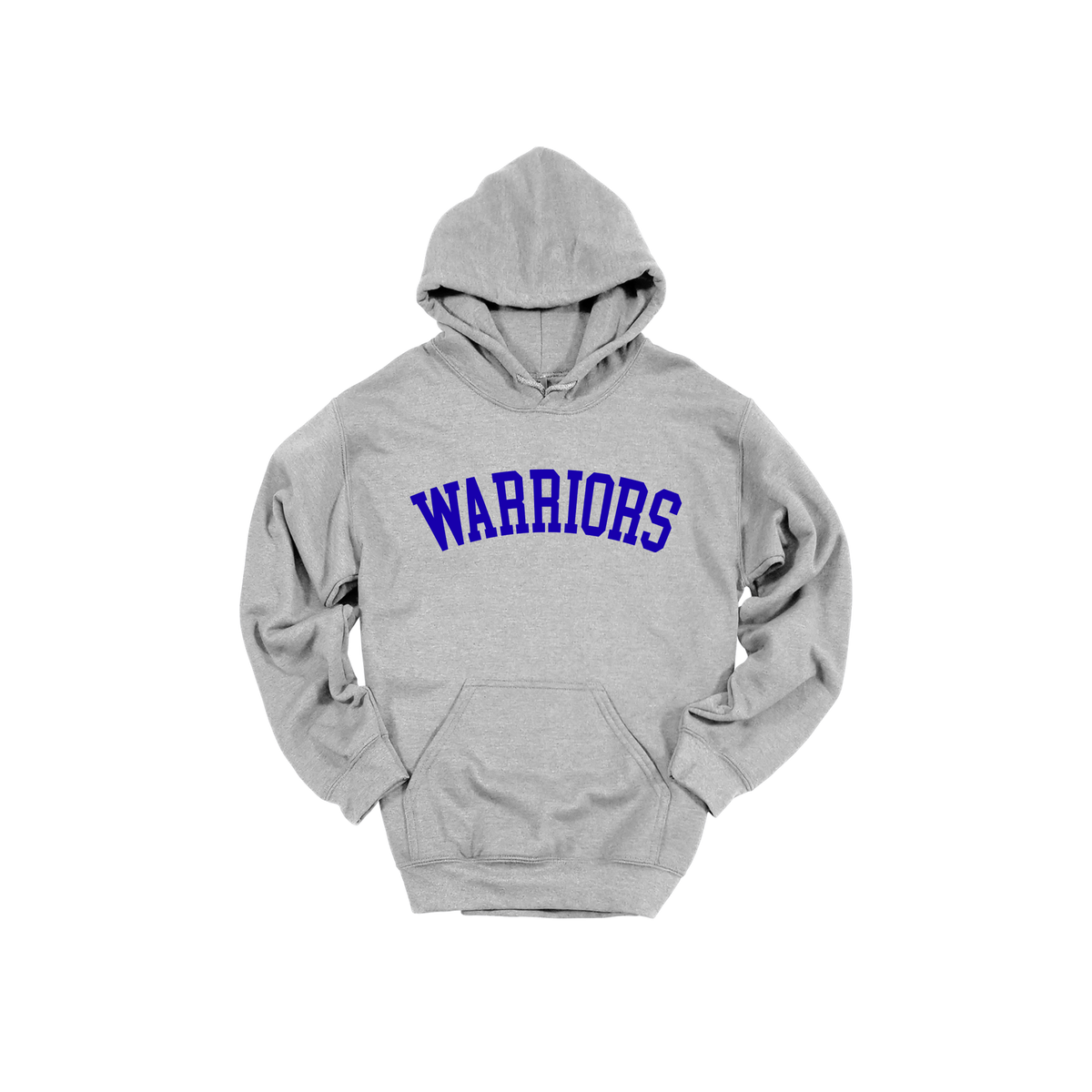 Warriors Arc design shown on Sport Gray adult Gildan hoodie.
