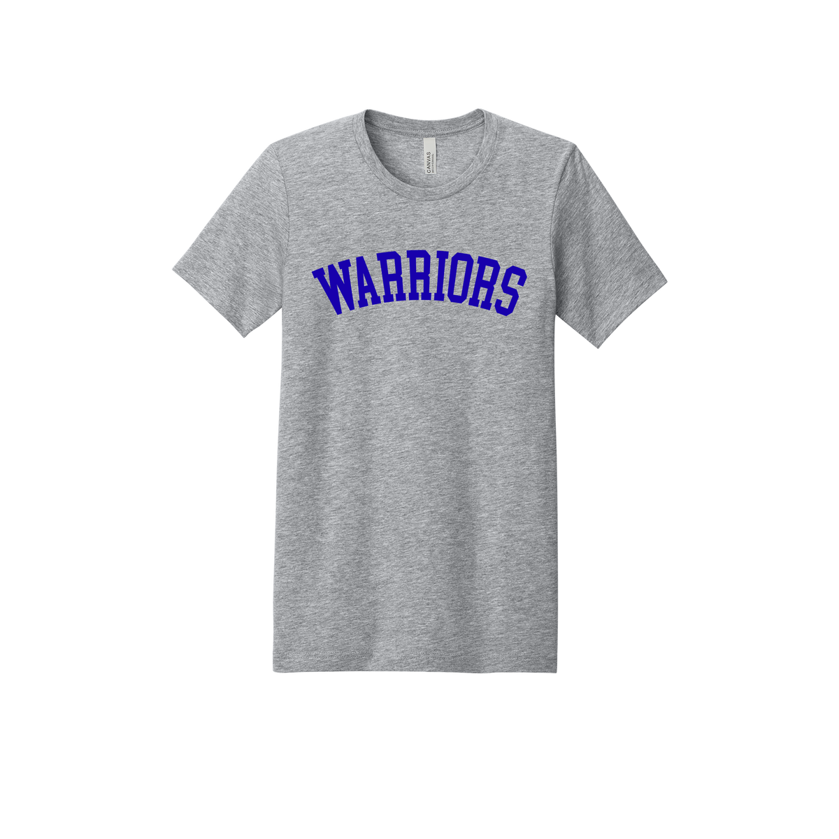 Warriors Arc design shown on Heather Athletic Gray adult Bella+Canvas 3001 T-shirt.