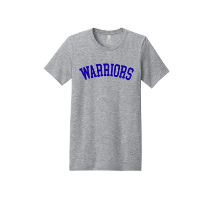 Warriors Arc design shown on Heather Athletic Gray adult Bella+Canvas 3001 T-shirt.