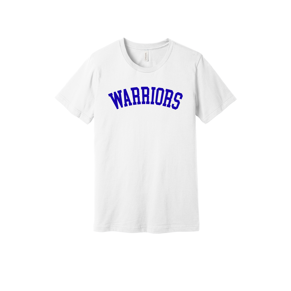 Warriors Arc design shown on White adult Bella+Canvas 3001 T-shirt.