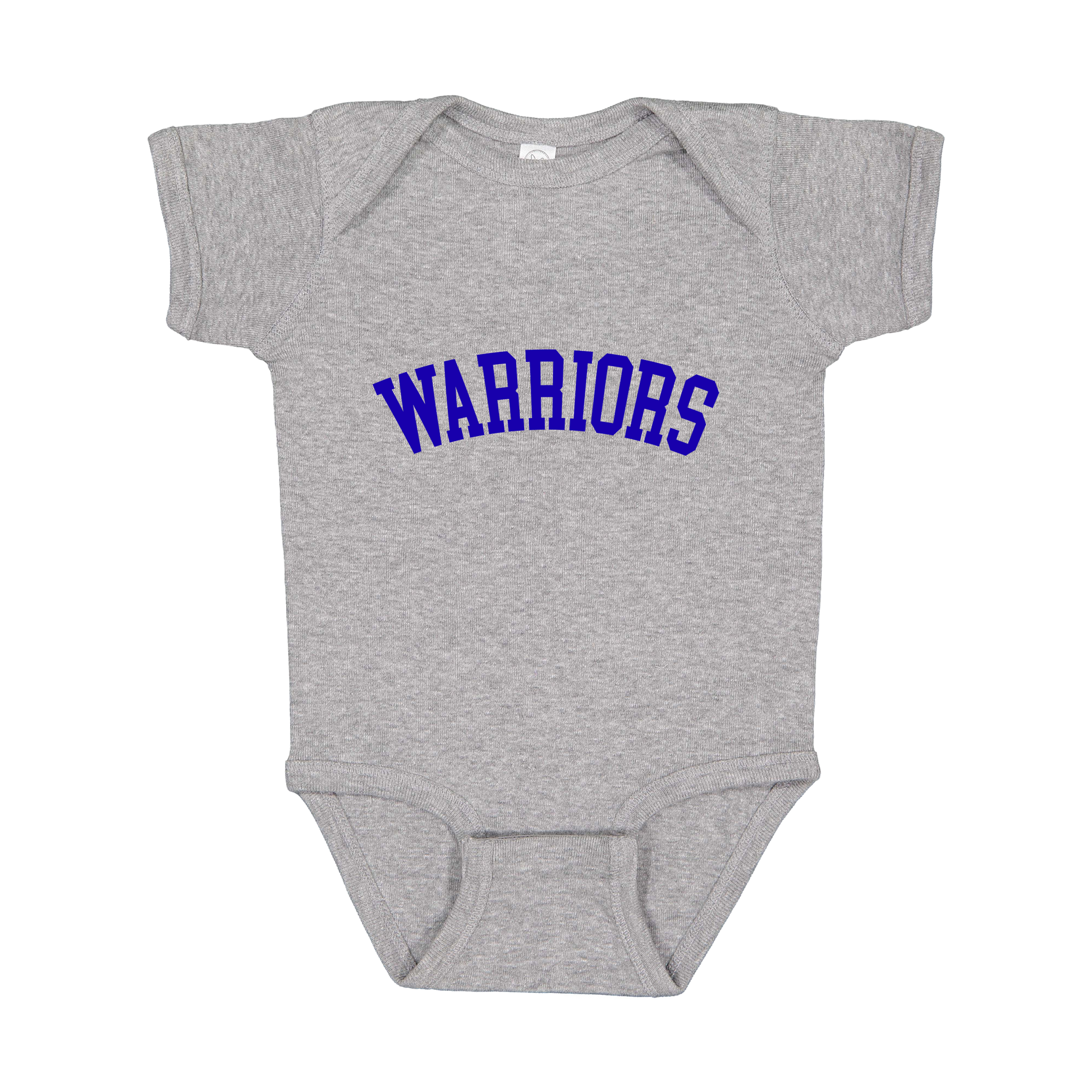 Warriors Arc design shown on Heather infant bodysuit.