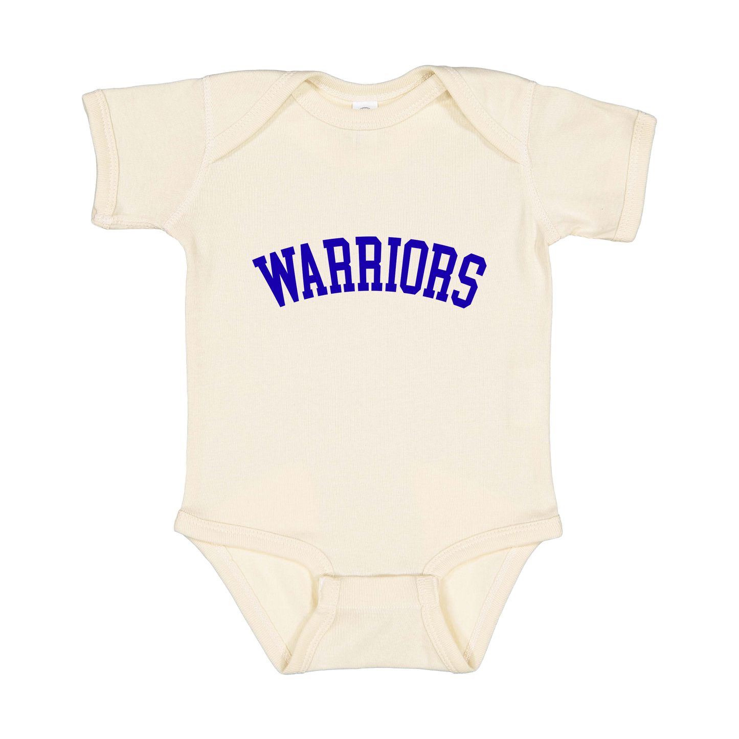 Warriors Arc design shown on Natural infant bodysuit.