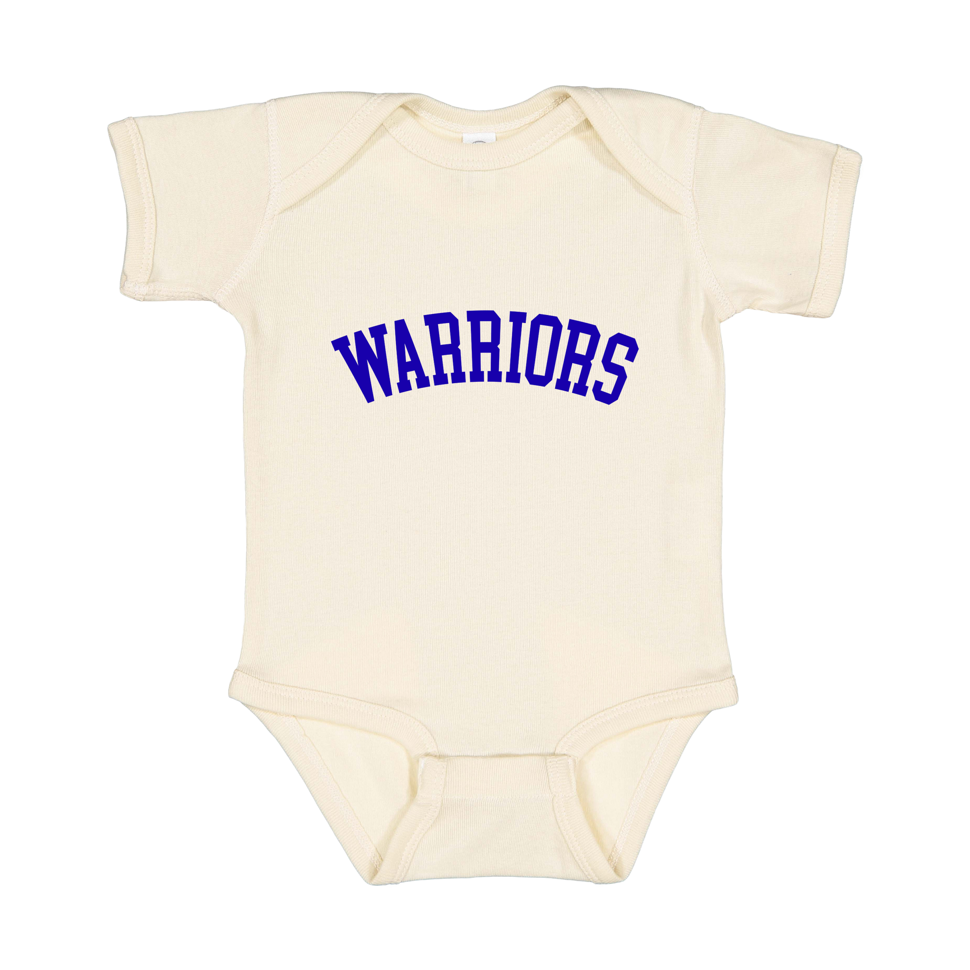Warriors Arc design shown on Natural infant bodysuit.