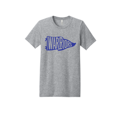 Warriors Banner design shown on Heather Athletic Gray adult Bella+Canvas 3001 T-shirt.