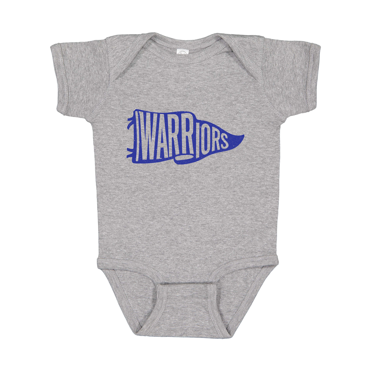 Warriors Banner design shown on Heather infant bodysuit.