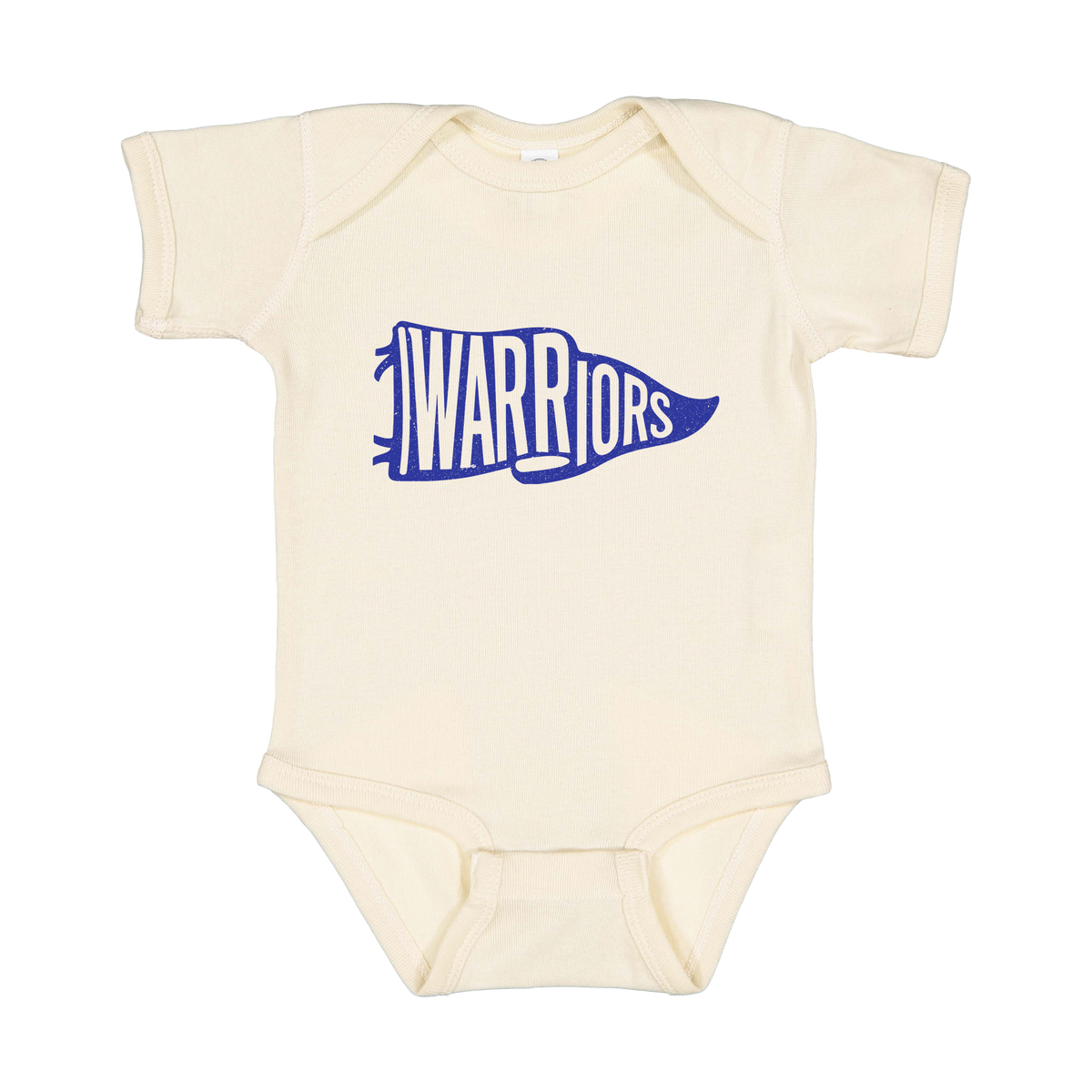 Warriors Banner design shown on Natural infant bodysuit.