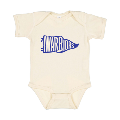 Warriors Banner design shown on Natural infant bodysuit.