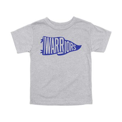 Warriors Banner design shown on Athletic Gray toddler Bella+Canvas T-shirt.