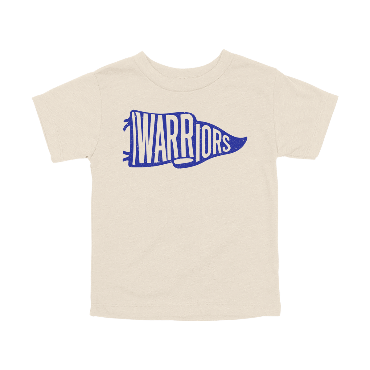 Warriors Banner design shown on Natural toddler Bella+Canvas T-shirt.