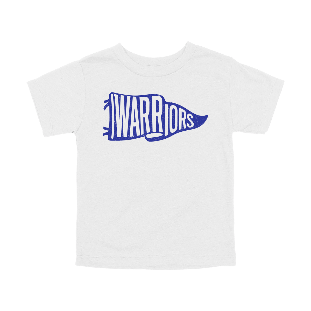 Warriors Banner design shown on White toddler Bella+Canvas T-shirt.