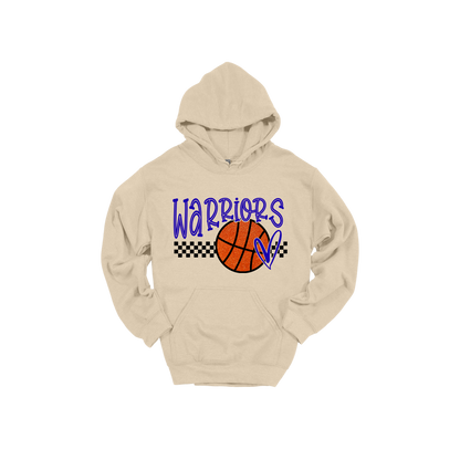 Warriors Glitter design shown on Sand adult Gildan hoodie.