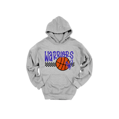 Warriors Glitter design shown on Sport Gray adult Gildan hoodie.