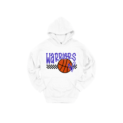 Warriors Glitter design shown on White adult Gildan hoodie.