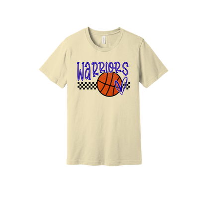 Warriors Glitter design shown on Natural adult Bella+Canvas 3001 T-shirt.