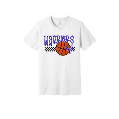 Warriors Glitter design shown on White adult Bella+Canvas 3001 T-shirt.