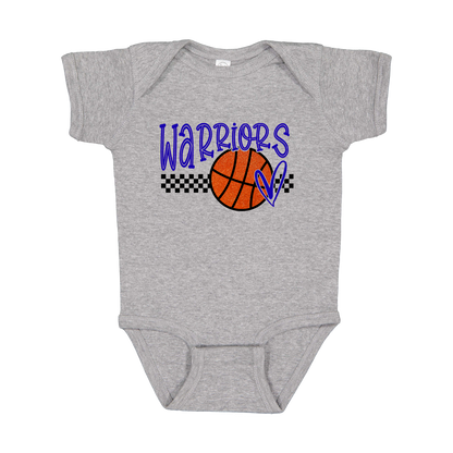 Warriors Glitter design shown on Heather infant bodysuit.