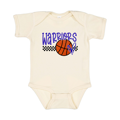 Warriors Glitter design shown on Natural infant bodysuit.