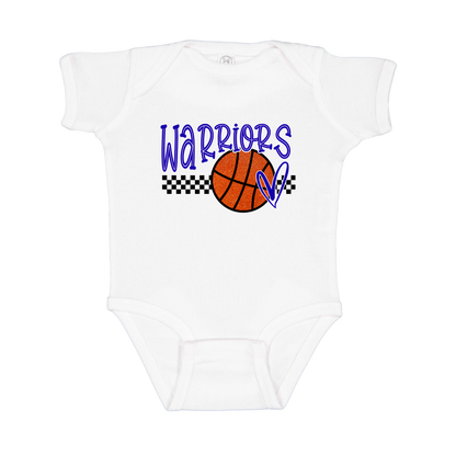 Warriors Glitter design shown on White infant bodysuit.
