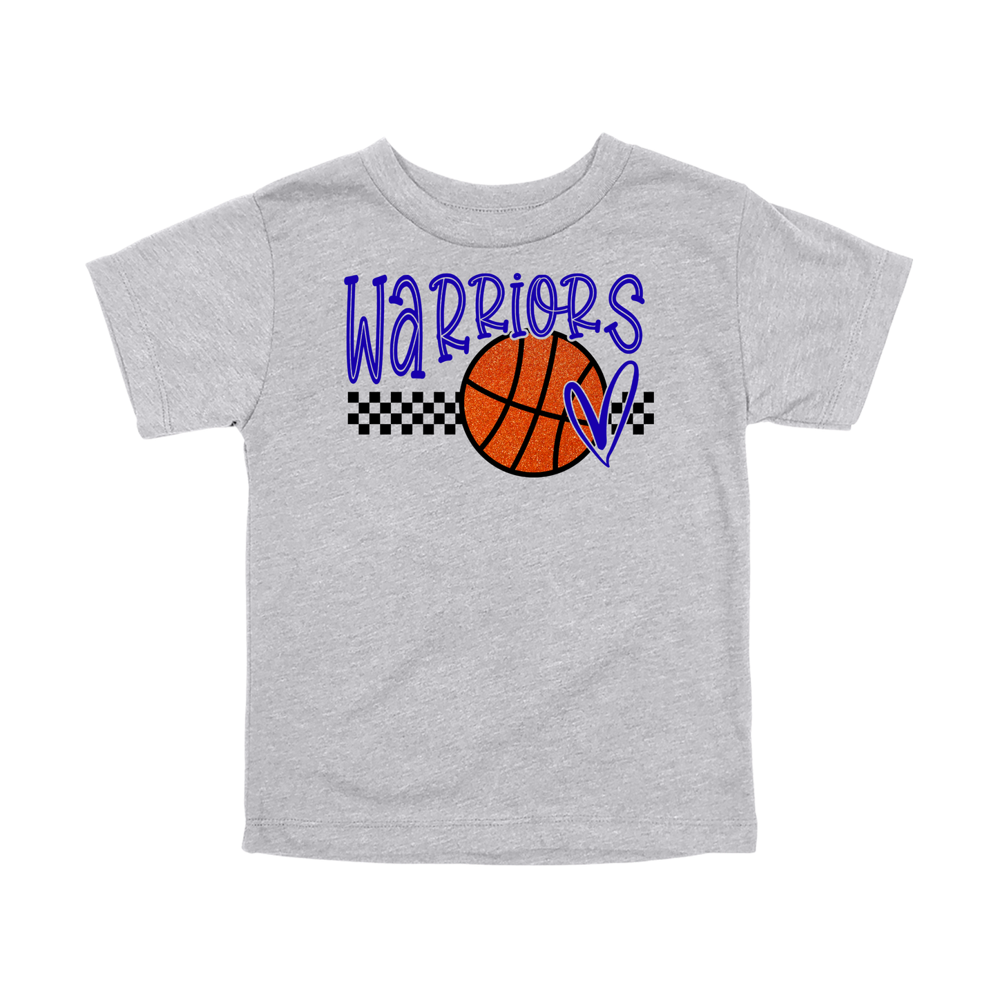 Warriors Glitter design shown on Athletic Gray toddler Bella+Canvas T-shirt.