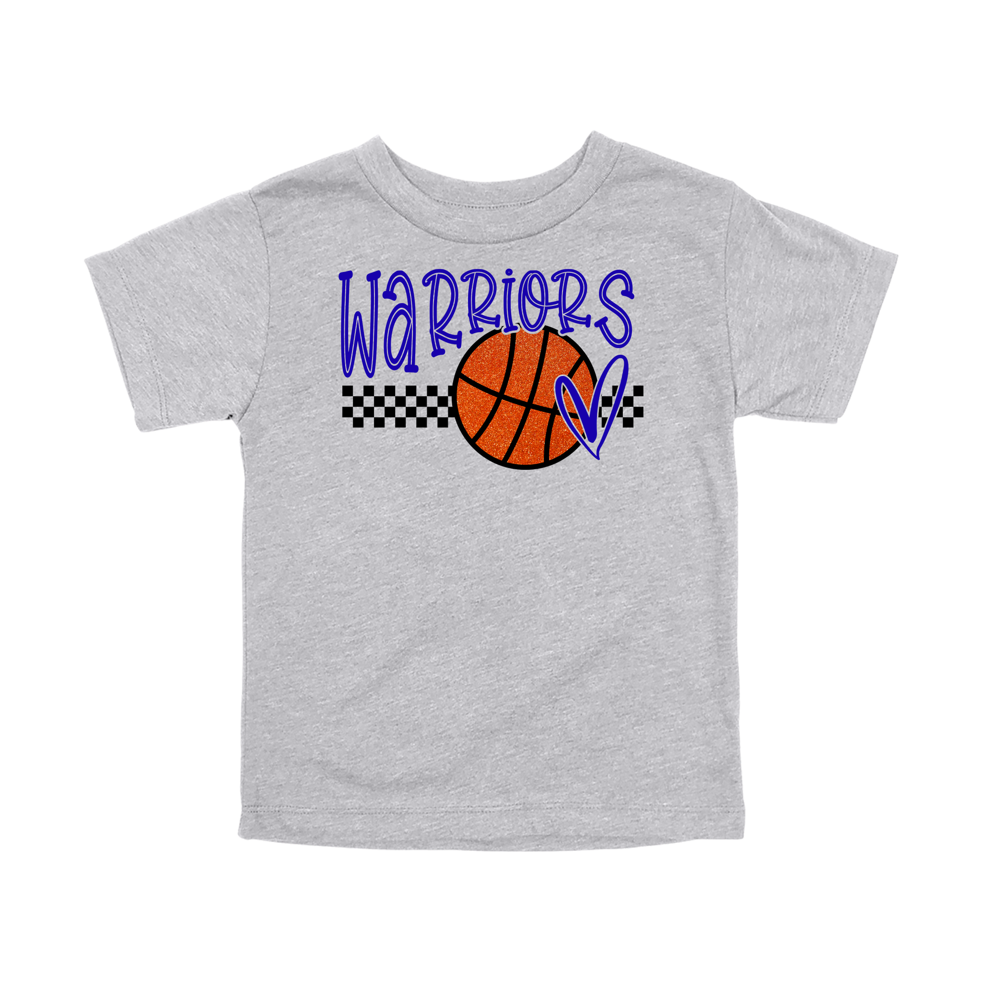 Warriors Glitter design shown on Athletic Gray toddler Bella+Canvas T-shirt.